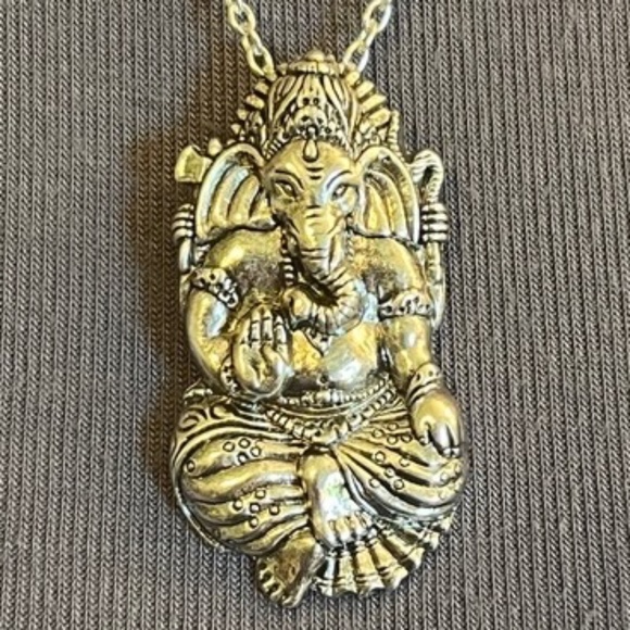 “Lucky Ganesh” Silver Hindu Elephant God Handmade 2-Layer Adjustable Necklace - Picture 3 of 16